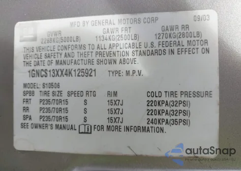 2004 Chevrolet Blazer Ls from USA, damaged, VIN 1GNCS13XX4K125921